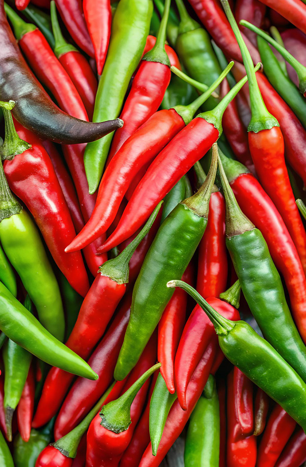 Fresh red and green chillies